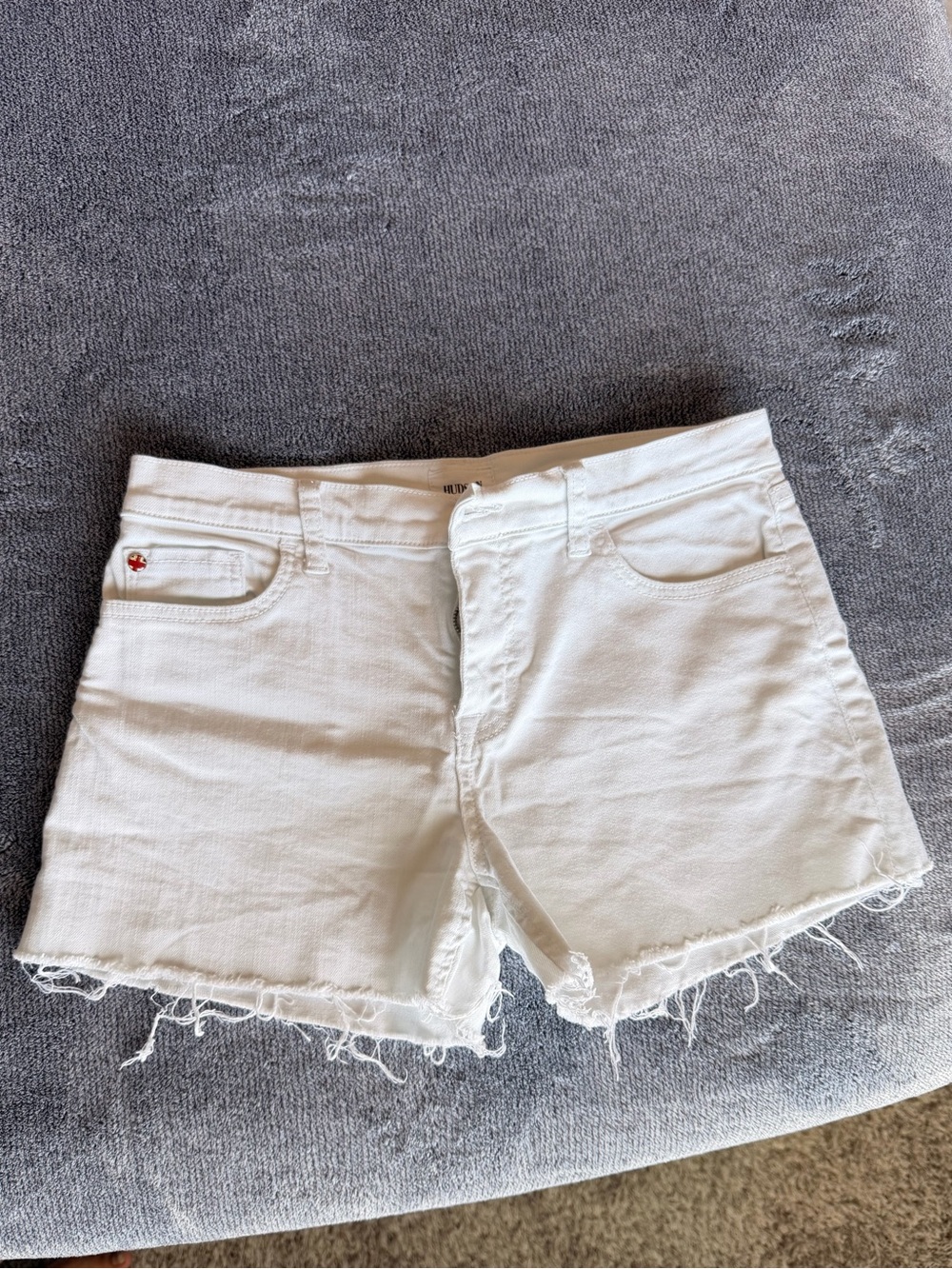 Hudson Jeans White Frayed Hem Denim Shorts